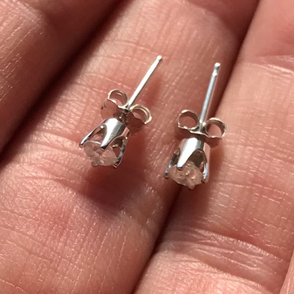 Solid 14K White Gold & Genuine Diamond Stud Earrings - Picture 4 of 11